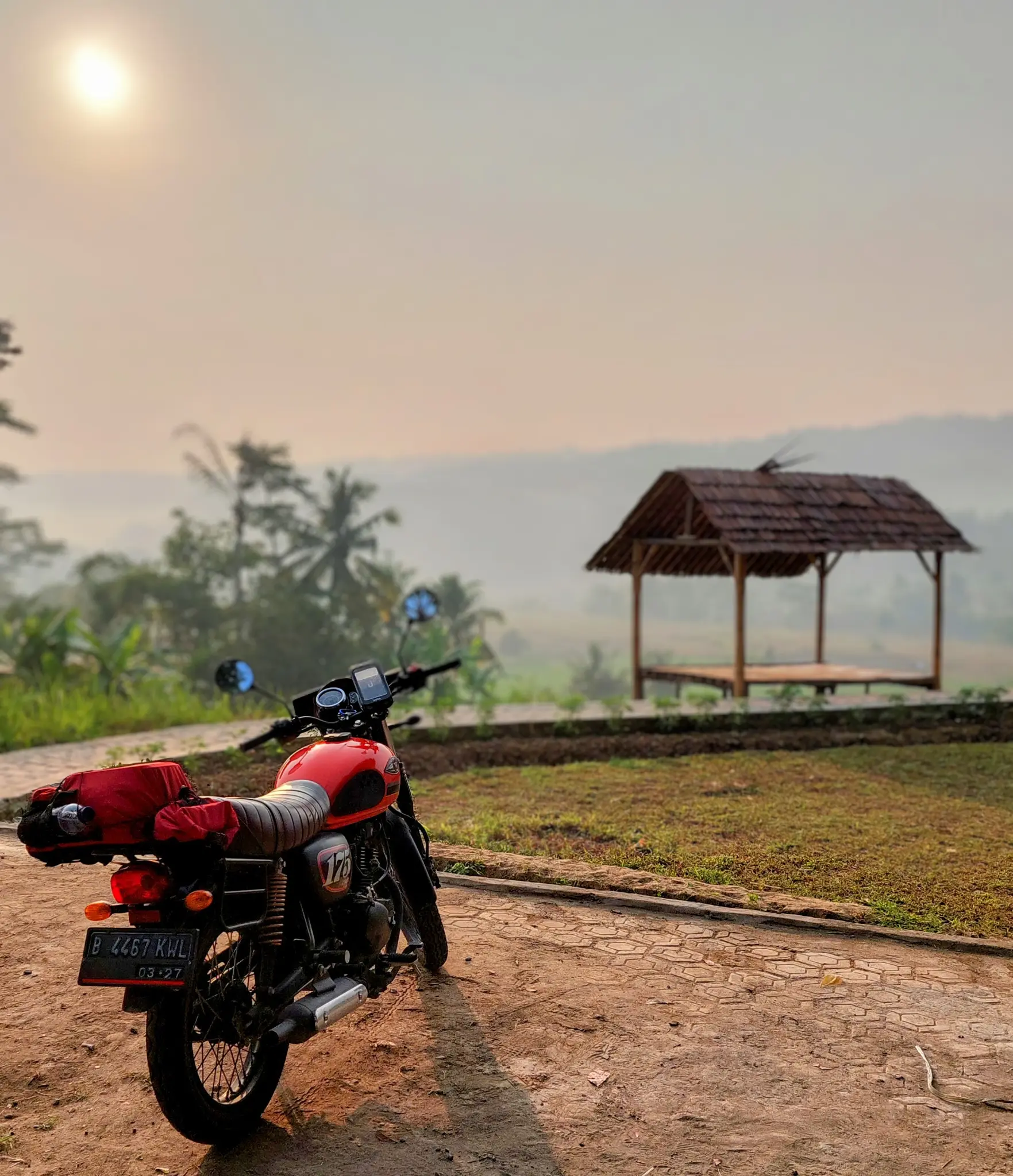Motorcycle parked at a scenic overlook